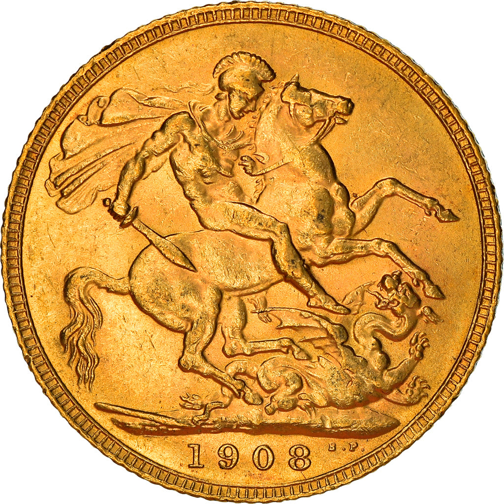 Coin, Great Britain, Edward VII, Sovereign, 1908, AU(55-58), Gold, KM:805
