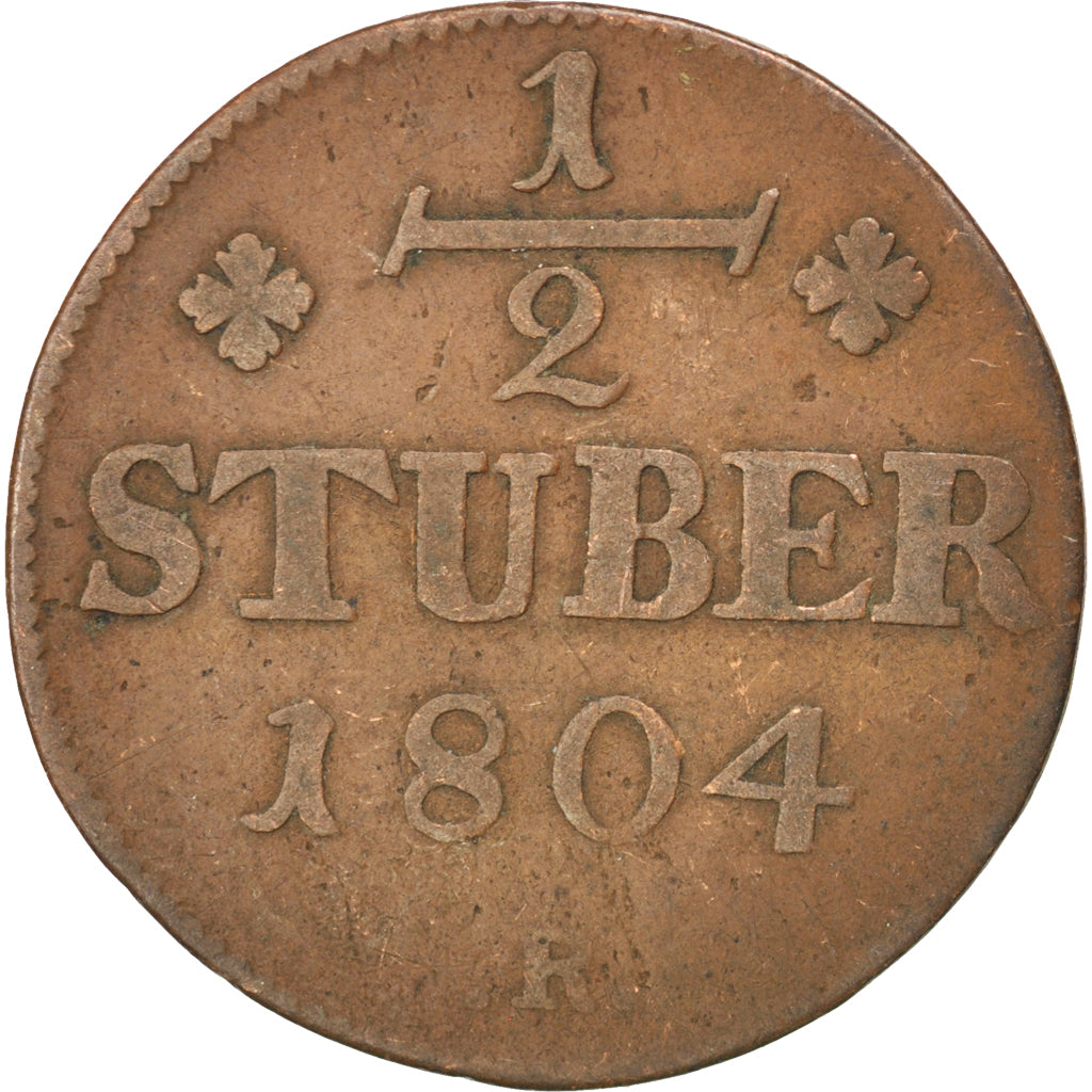 GERMAN STATES, 1/2 Stuber, 1804, D, KM #2, VF(20-25), Copper, 4.03