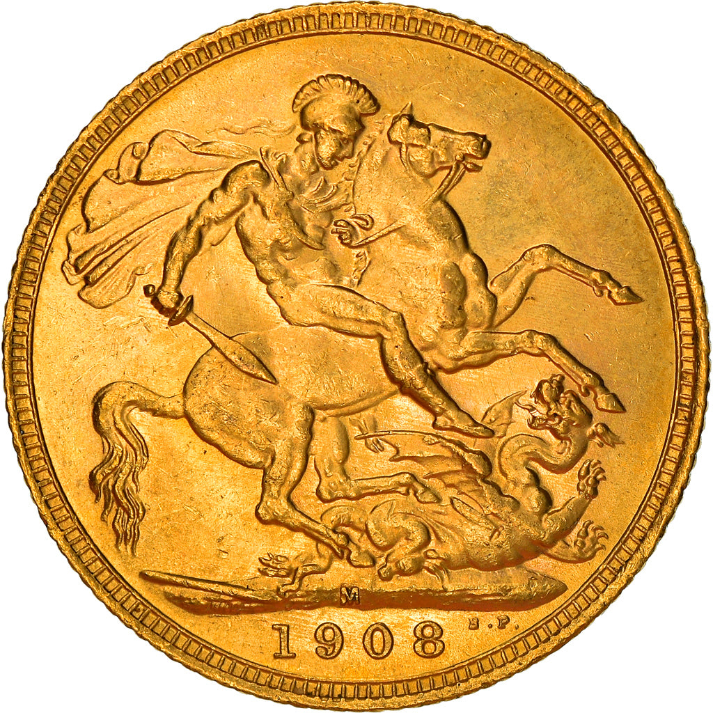 Coin, Australia, Edward VII, Sovereign, 1908, Melbourne, MS(60-62), Gold, KM:15