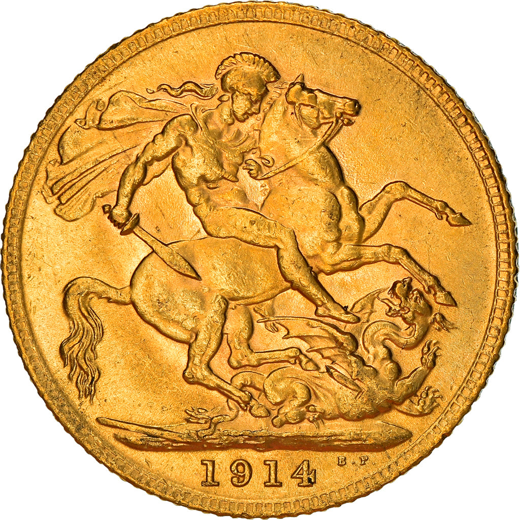 Coin, Great Britain, George V, Sovereign, 1914, MS(60-62), Gold, KM:820