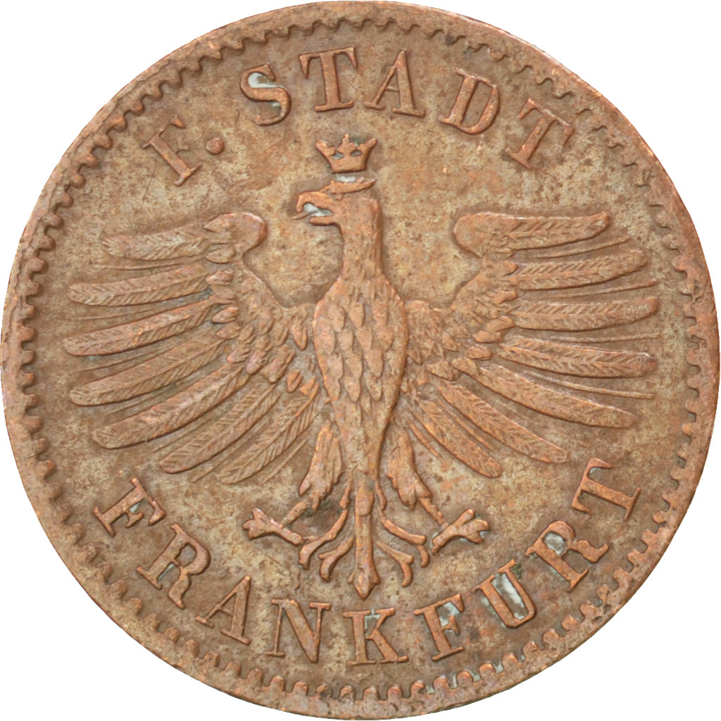 Coin, German States, FRANKFURT AM MAIN, Heller, 1844, EF(40-45), Copper, KM:327