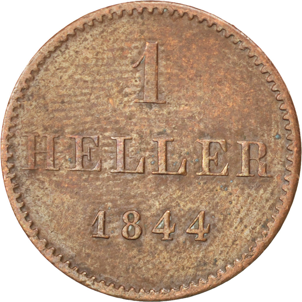 Coin, German States, FRANKFURT AM MAIN, Heller, 1844, EF(40-45), Copper, KM:327