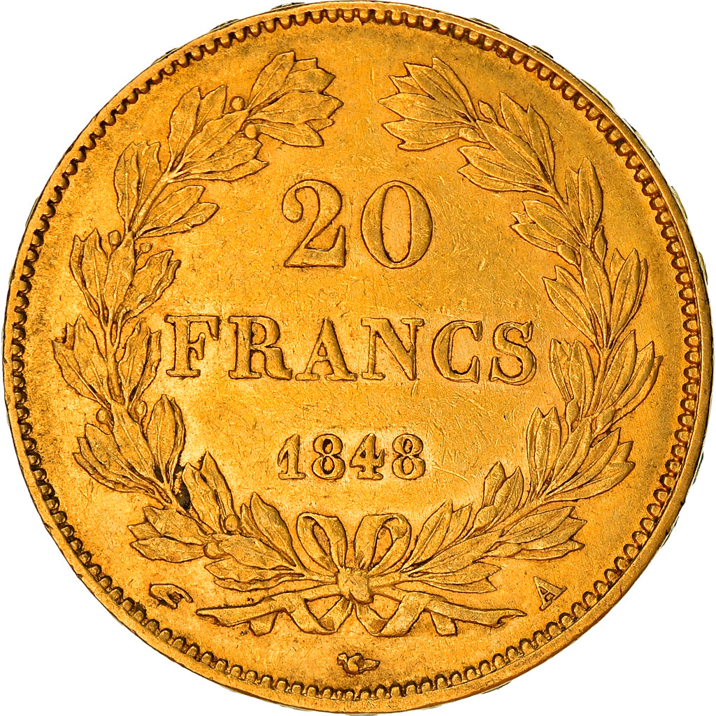 Moneta, Francia, Louis-Philippe, 20 Francs, 1848, Paris, BB+, Oro, KM:750.1