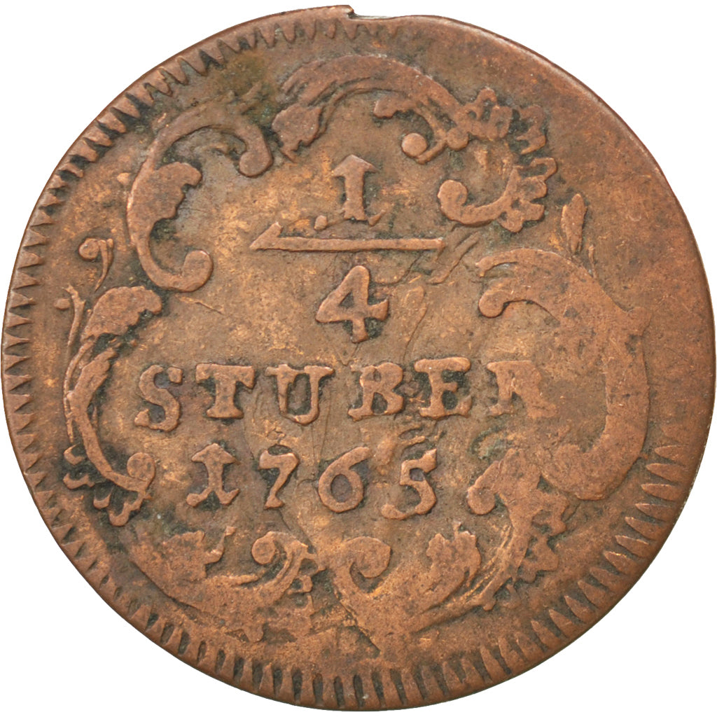Coin, German States, COLOGNE, Maximilian Friedrich, 1/4 St, 1765, VF(20-25)