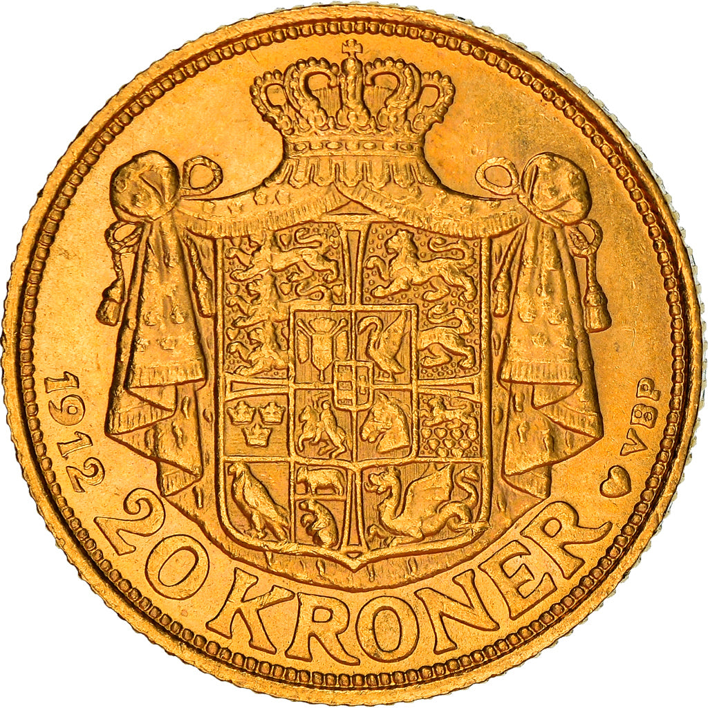 Coin, Denmark, Frederik VIII, 20 Kroner, 1912, Copenhagen, MS(60-62), Gold