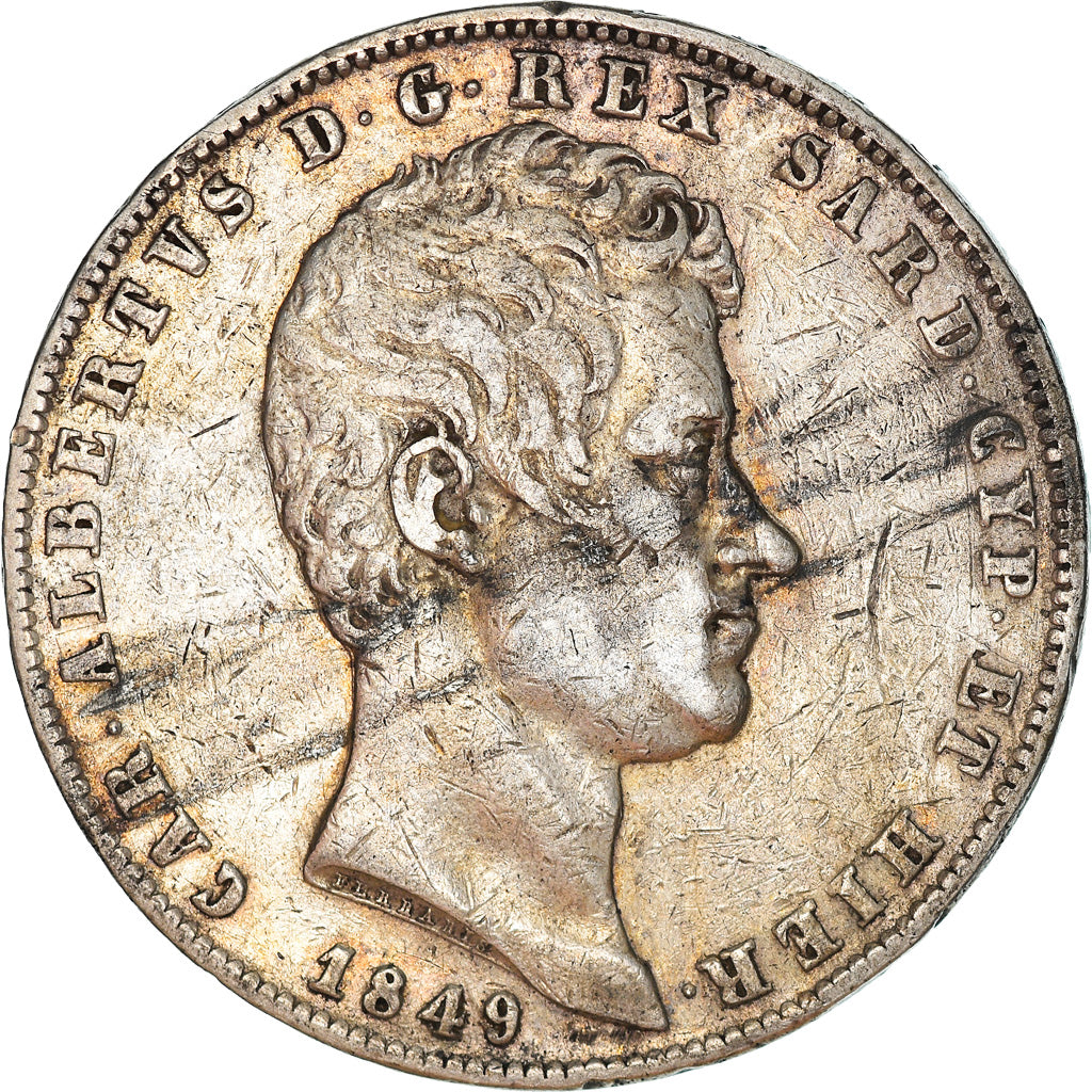 Moneda, Estados italianos, SARDINIA, Carlo Alberto, 5 Lire, 1849, Genoa, BC+
