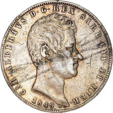 Moneda, Estados italianos, SARDINIA, Carlo Alberto, 5 Lire, 1849, Genoa, BC+