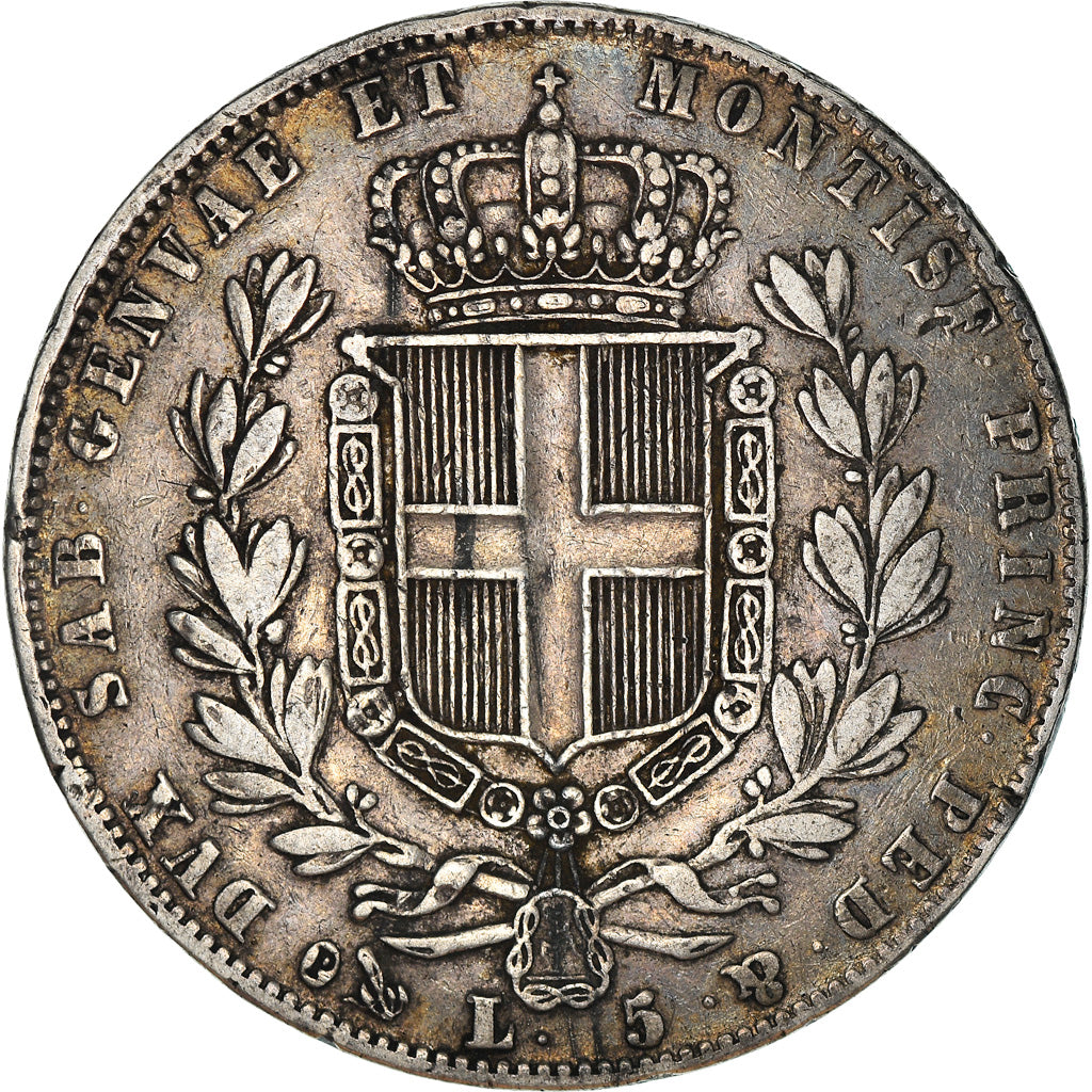 Moneda, Estados italianos, SARDINIA, Carlo Alberto, 5 Lire, 1849, Genoa, BC+
