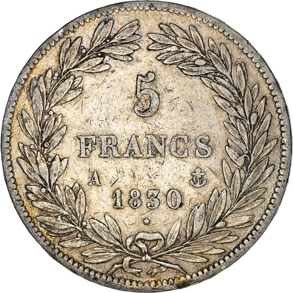Moneta, Francia, Louis-Philippe, 5 Francs, 1830, Paris, Tranche en relief, MB+