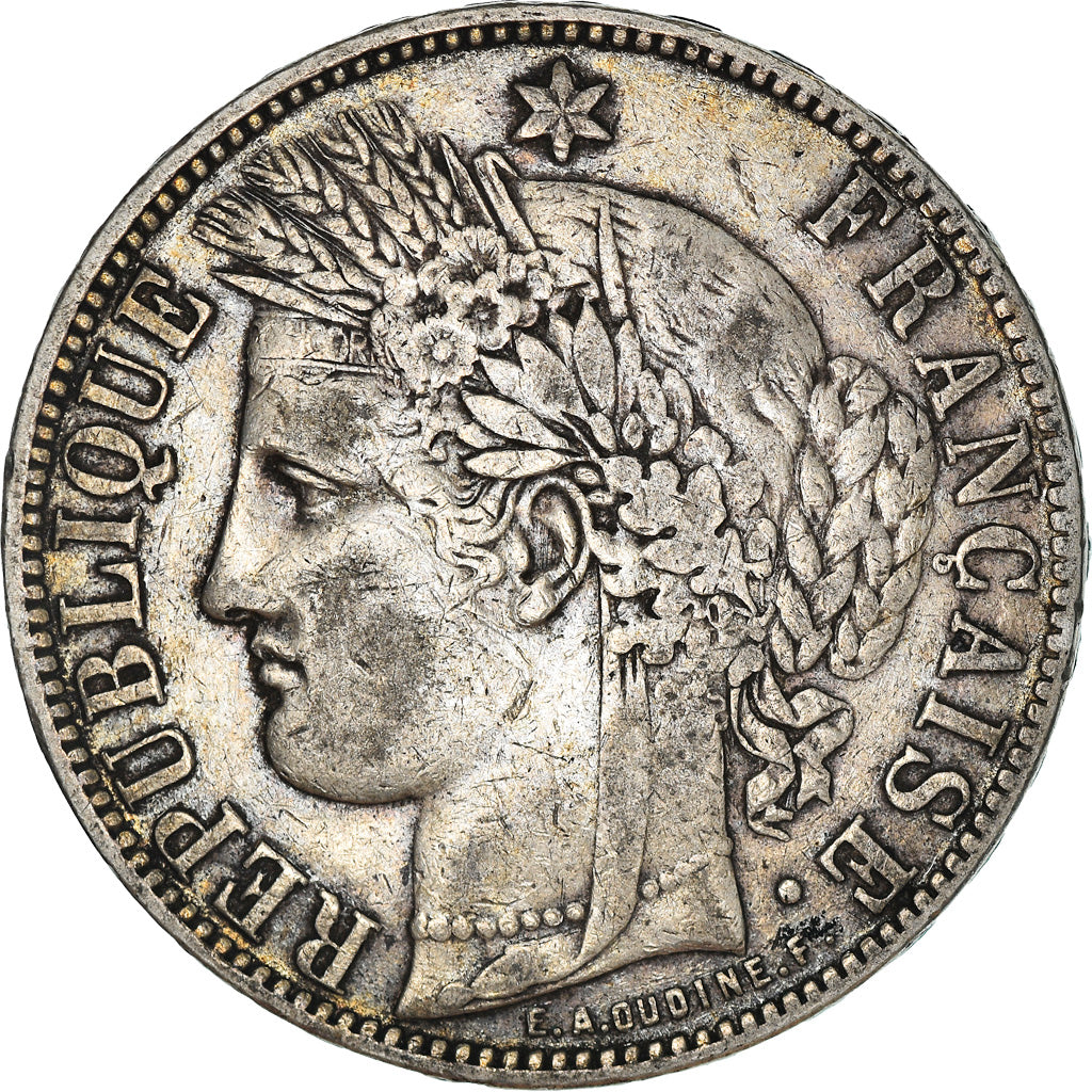 Moneda, Francia, Cérès, 5 Francs, 1870, Bordeaux, BC+, Plata, KM:818.2