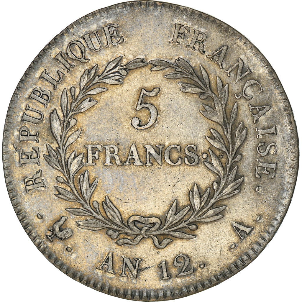 Moeda, França, Napoléon I, 5 Francs, An 12, Paris, AU(50-53), Prata, KM:659.1