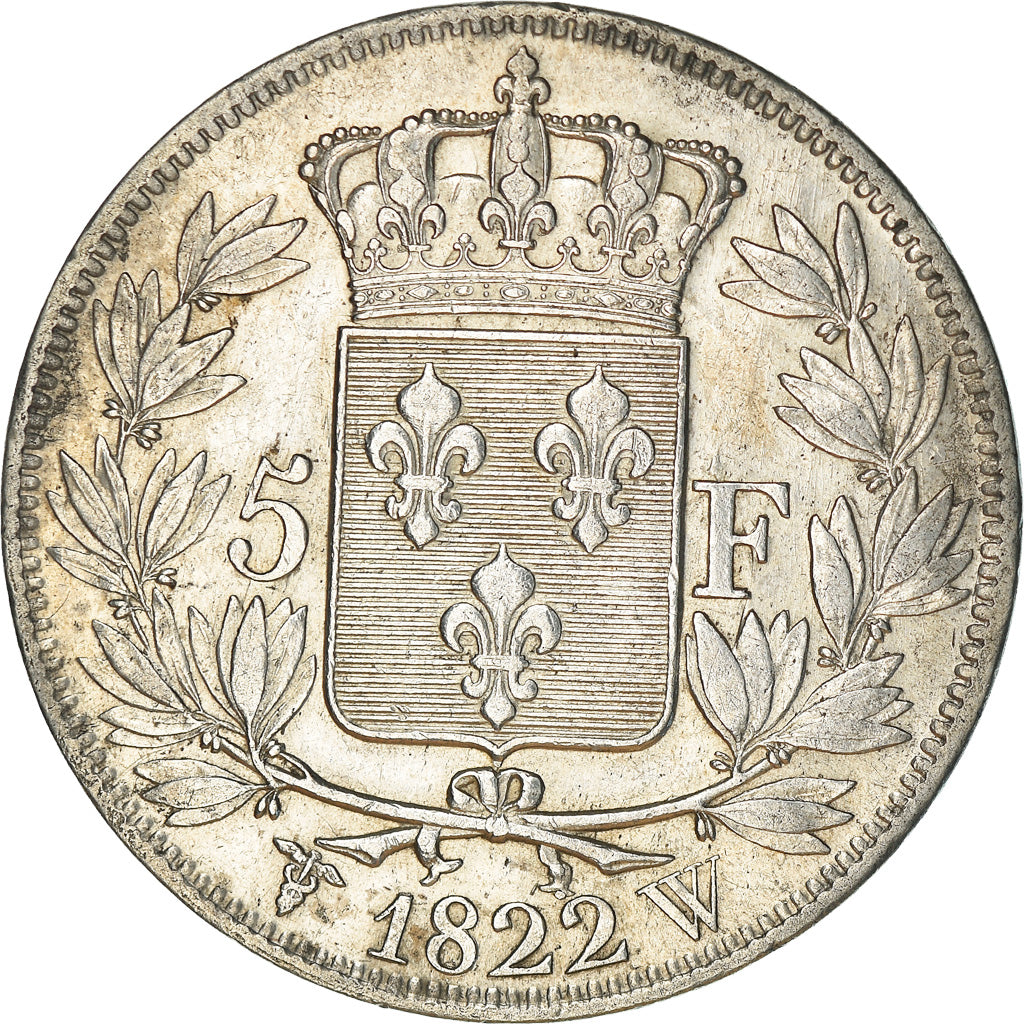 Munten, Frankrijk, Louis XVIII, Louis XVIII, 5 Francs, 1822, Lille, ZF, Zilver