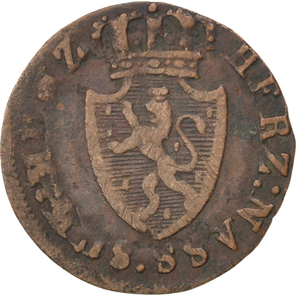 GERMAN STATES, 1/4 Kreuzer, 1819, Wiesbaden, KM #42, VF(20-25), Copper, 1.03