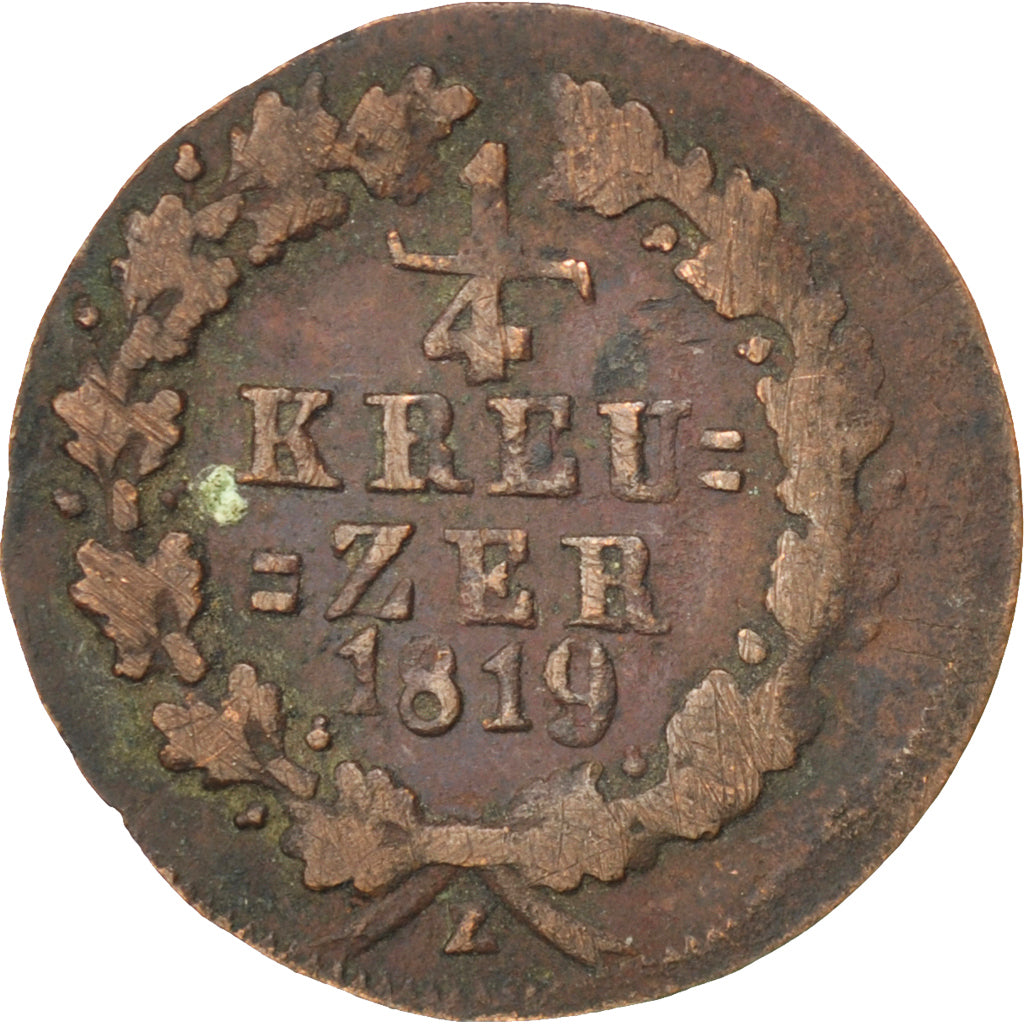 GERMAN STATES, 1/4 Kreuzer, 1819, Wiesbaden, KM #42, VF(20-25), Copper, 1.03