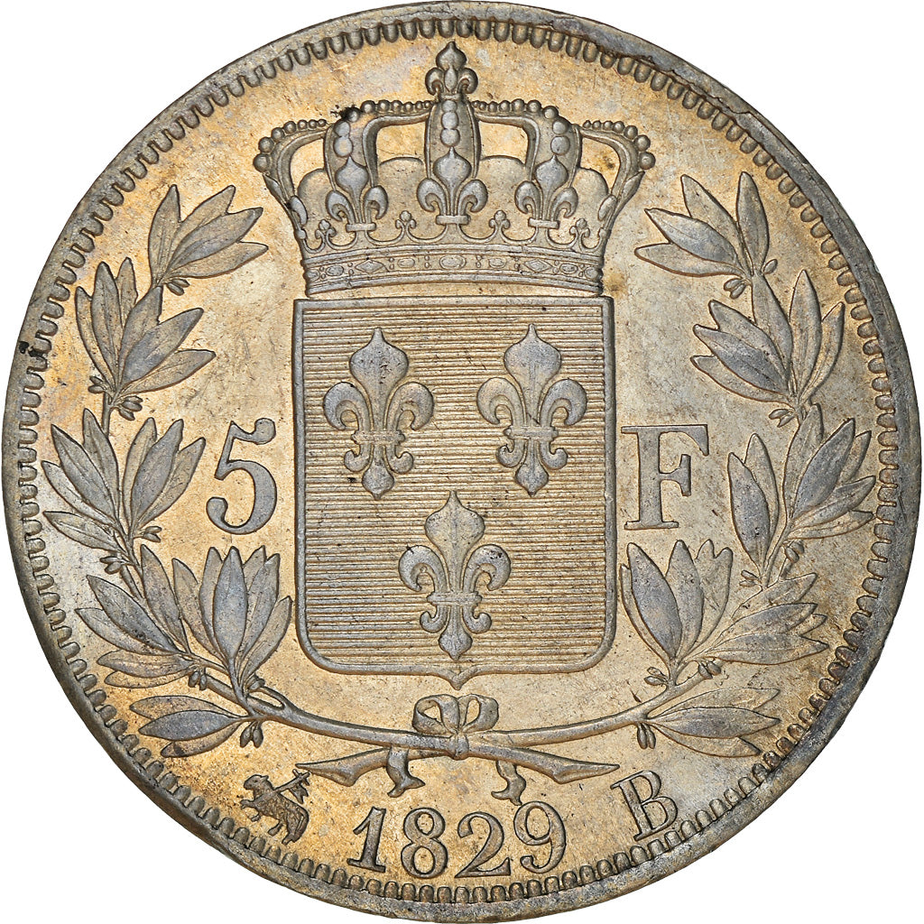 Moeda, França, Charles X, 5 Francs, 1829, Rouen, AU(55-58), Prata, KM:728.2, Le