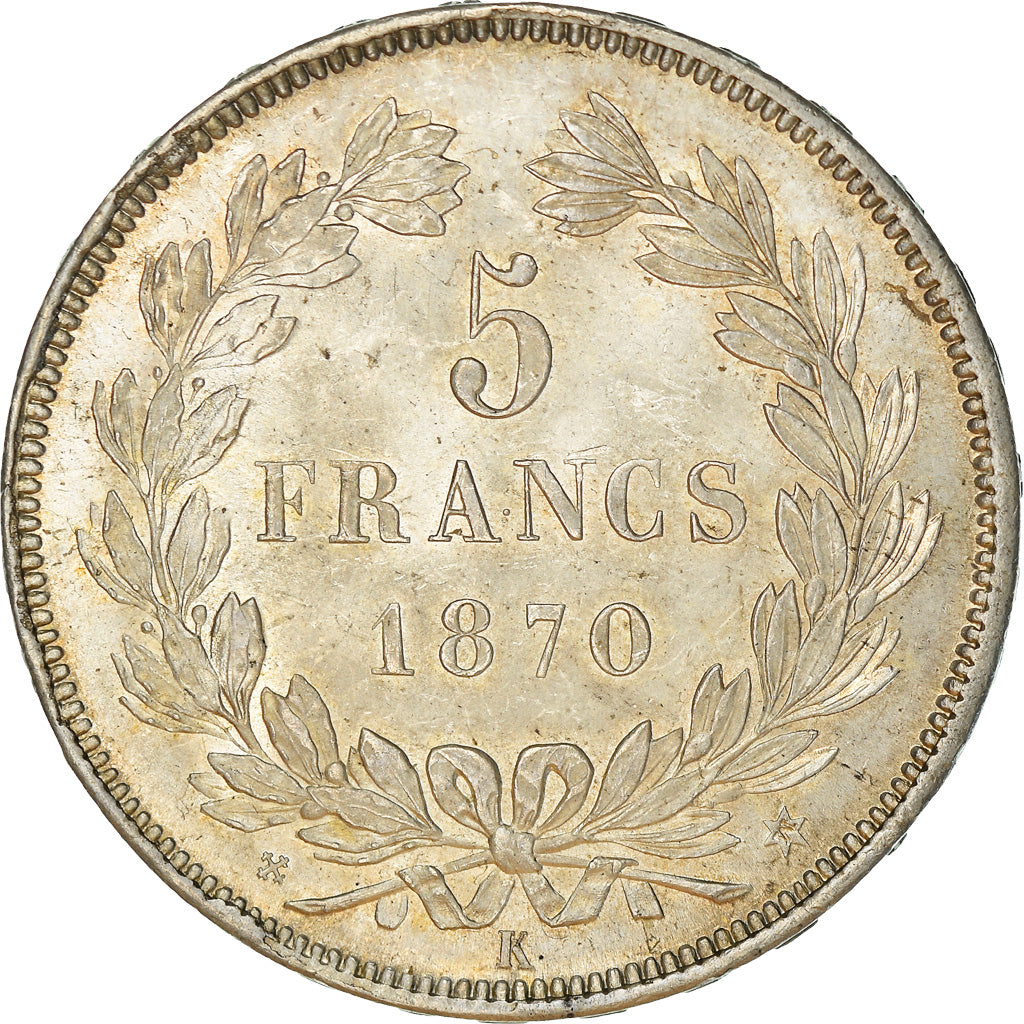Munten, Frankrijk, Cérès, 5 Francs, 1870, Bordeaux, PR, Zilver, KM:818.2, Le