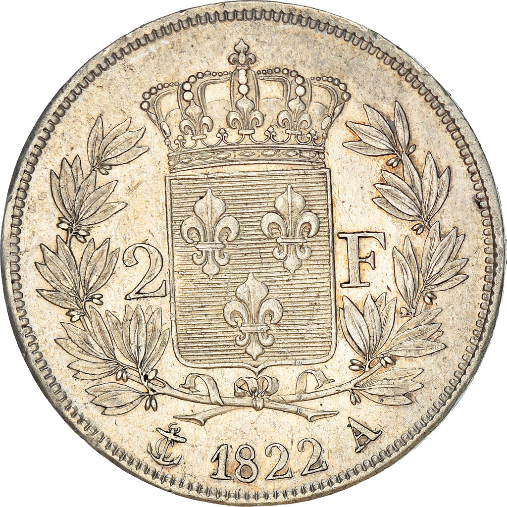 Moneta, Francja, Louis XVIII, Louis XVIII, 2 Francs, 1822, Paris, AU(50-53)