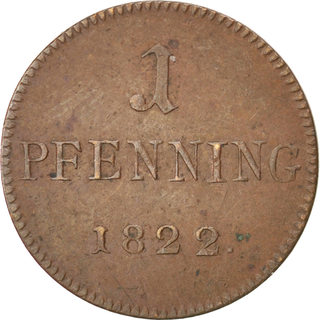 GERMAN STATES, Pfennig, 1822, KM #Tn13, EF(40-45), Copper, 1.44