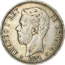 Moneda, España, Amadeao I, 5 Pesetas, 1871, Madrid, MBC, Plata, KM:666
