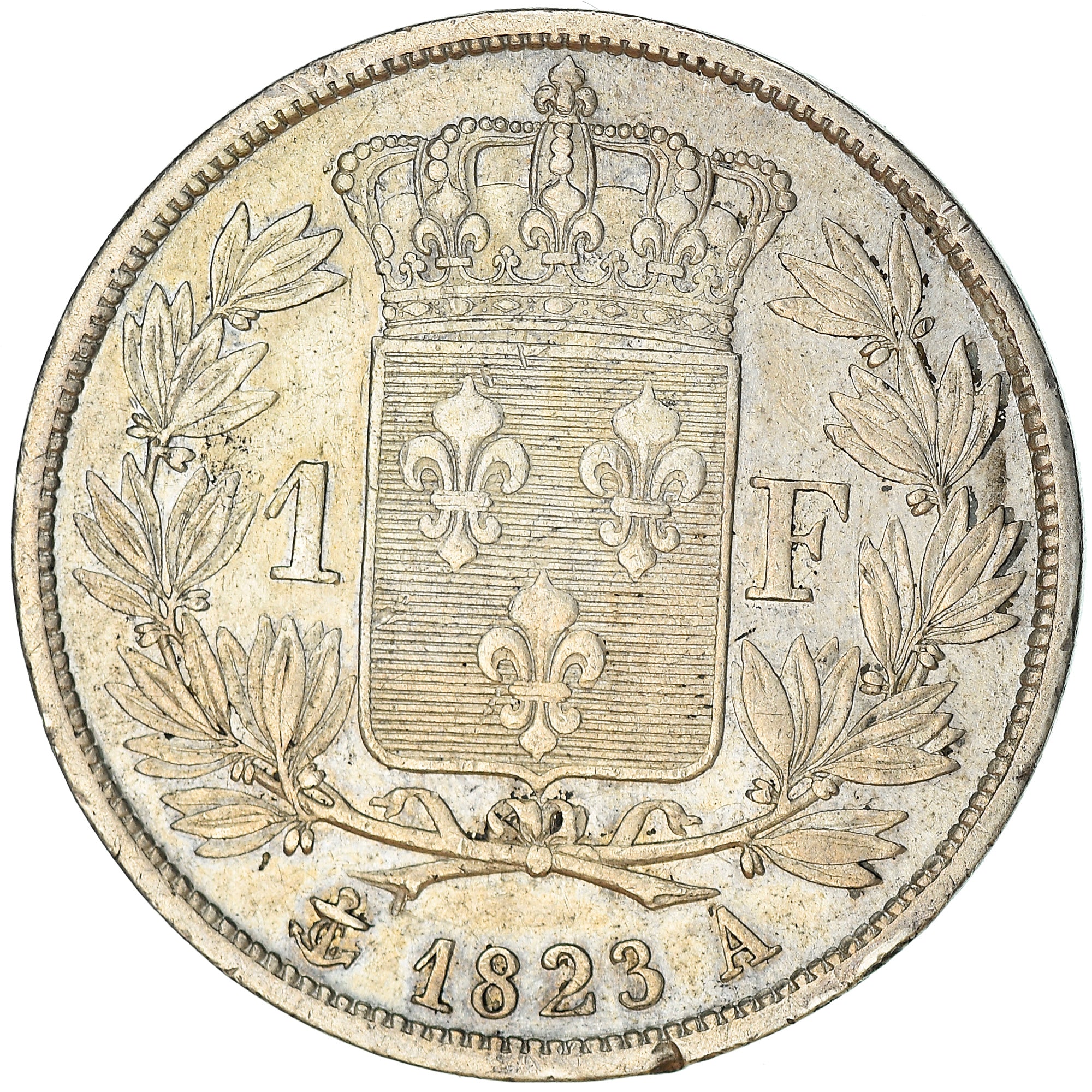 Coin, France, Louis XVIII, Louis XVIII, Franc, 1823, Paris, EF(40-45), Silver