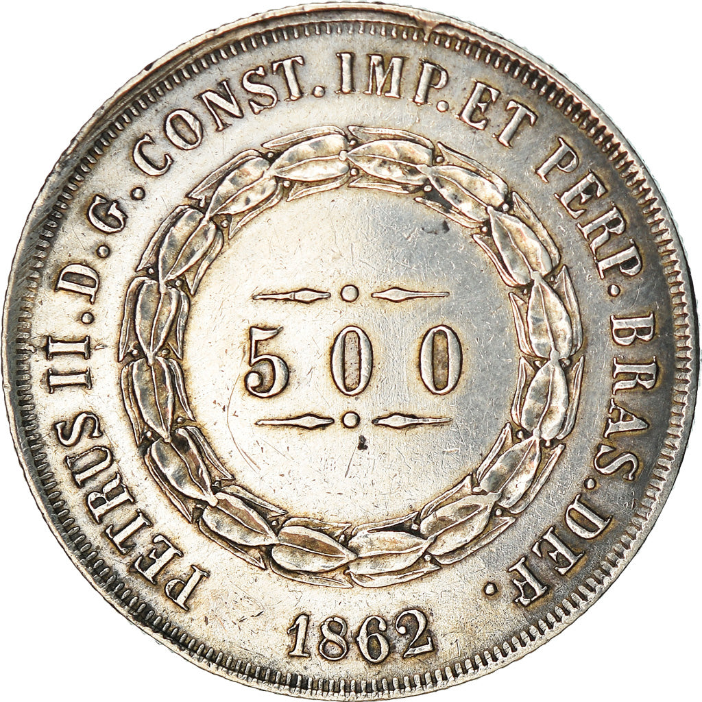 Moneda, Brasil, Pedro II, 500 Reis, 1862, MBC+, Plata, KM:464