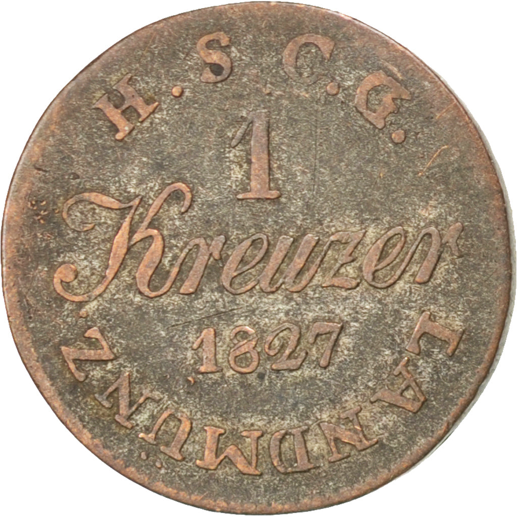 GERMAN STATES, Kreuzer, 1827, Saalfeld, KM #3, EF(40-45), Silver, 0.75