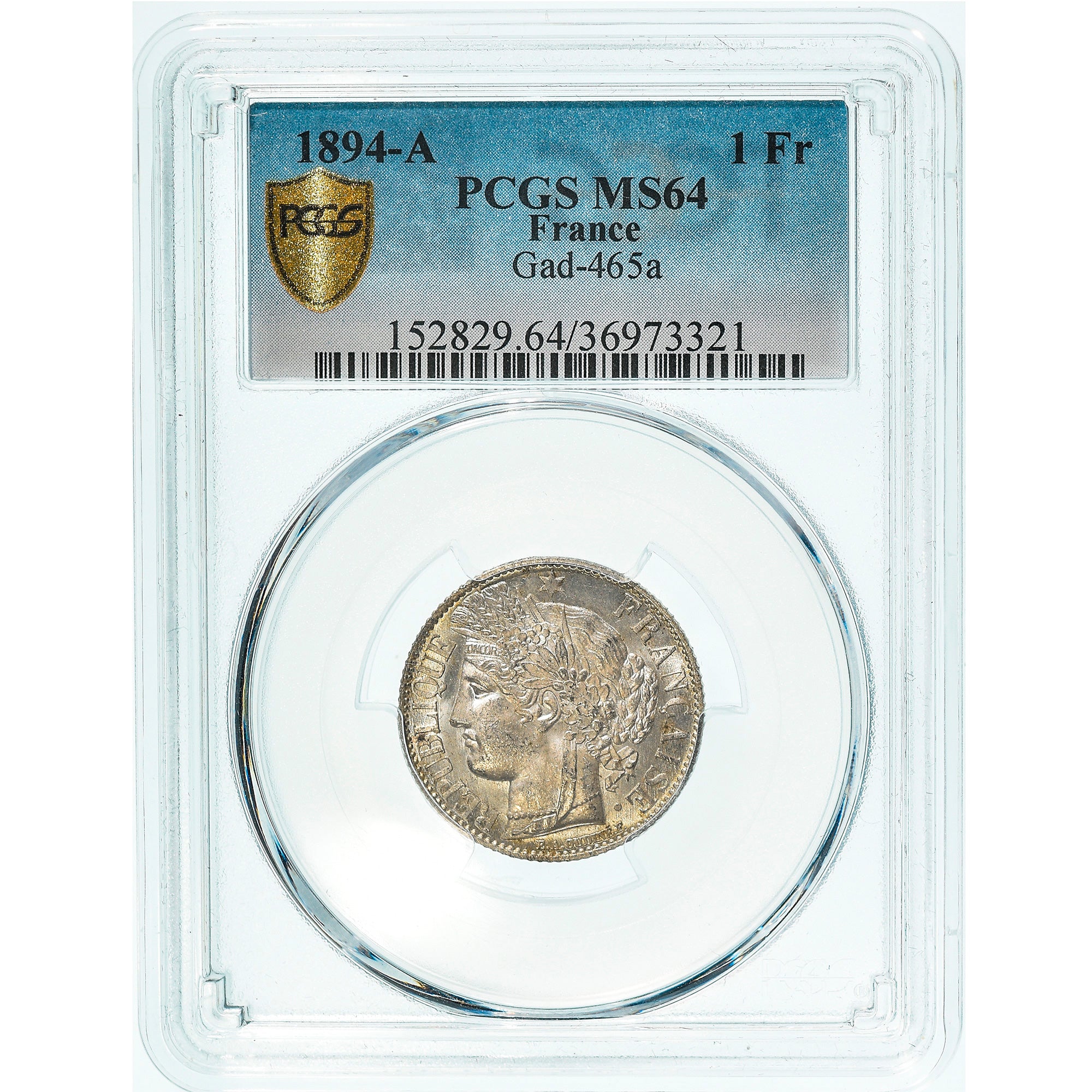 Coin, France, Cérès, Franc, 1894, Paris, PCGS, MS64, MS(64), Silver, KM:822.1