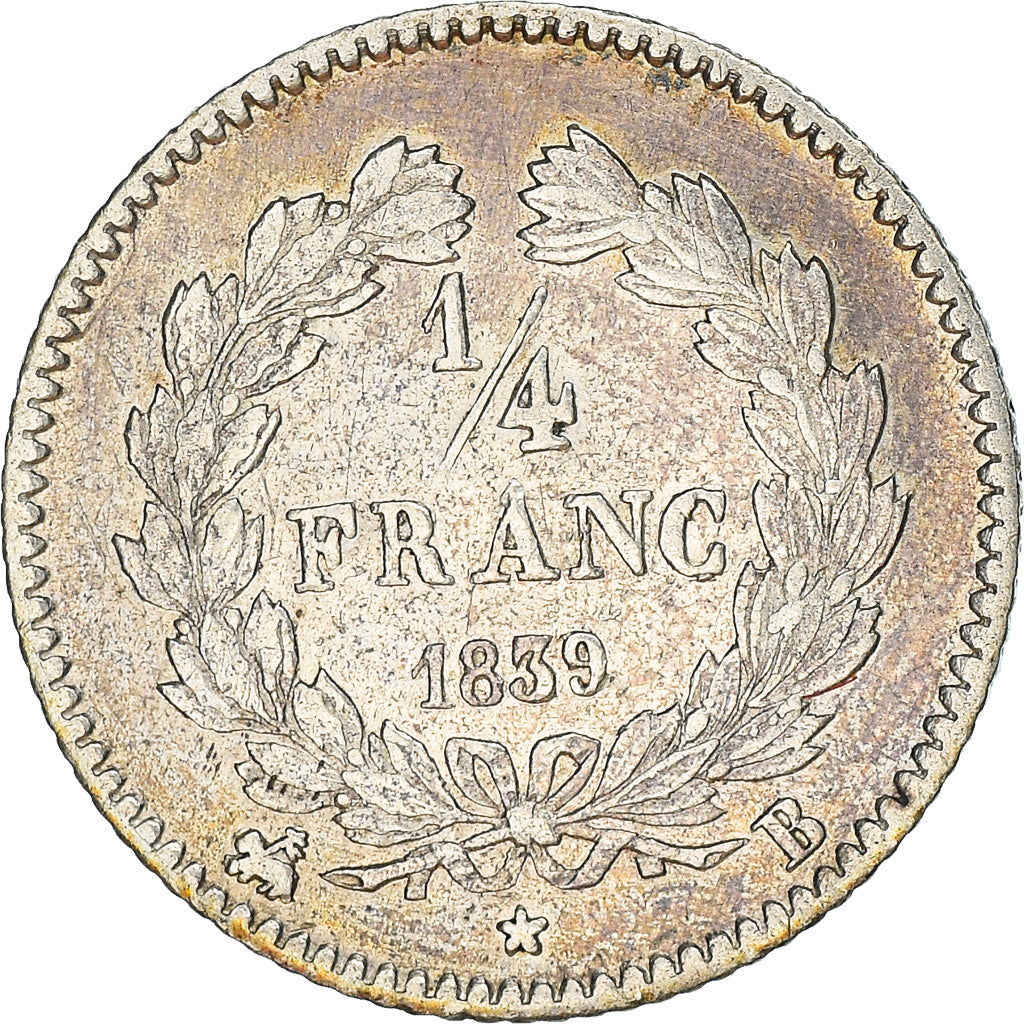 Monnaie, France, Louis-Philippe, 1/4 Franc, 1839, Rouen, TTB, Argent, KM:740.2
