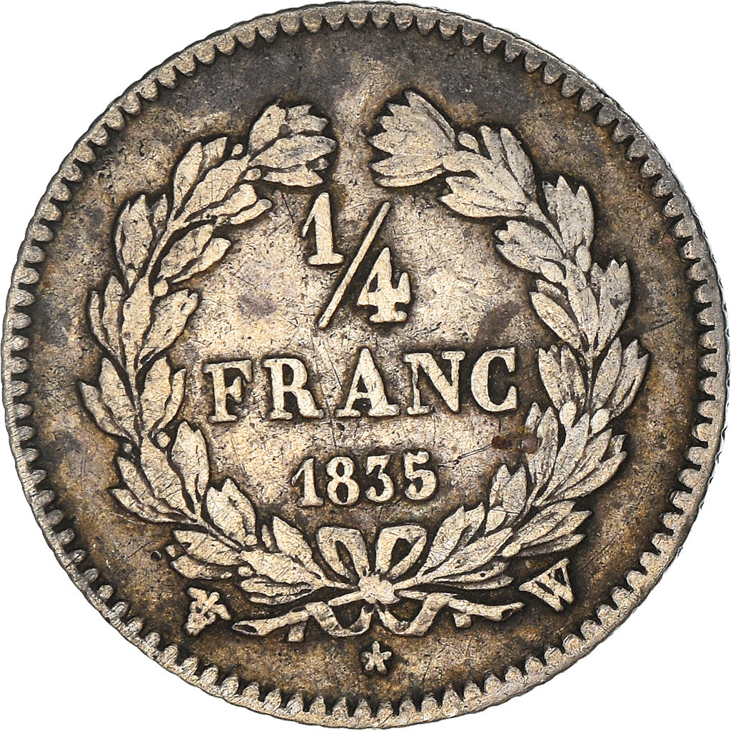 Moeda, França, Louis-Philippe, 1/4 Franc, 1835, Lille, EF(40-45), Prata