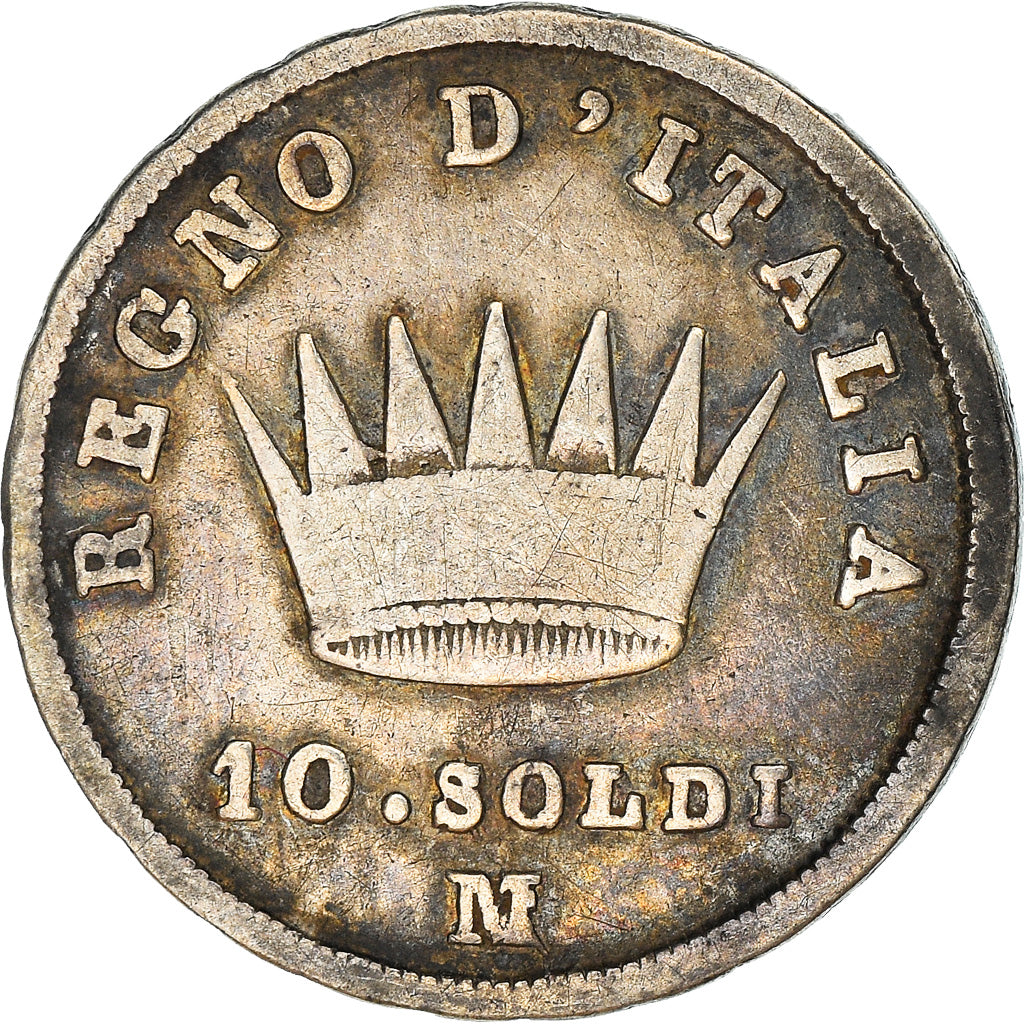 Monnaie, Italie, Napoleon I, 10 Soldi, 1814, Milan, TB, Argent
