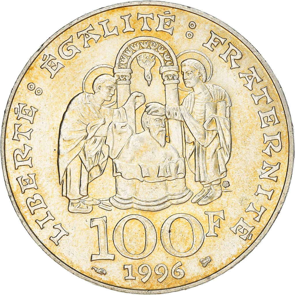 Moeda, França, Clovis, 100 Francs, 1996, AU(55-58), Prata, KM:1180, Le