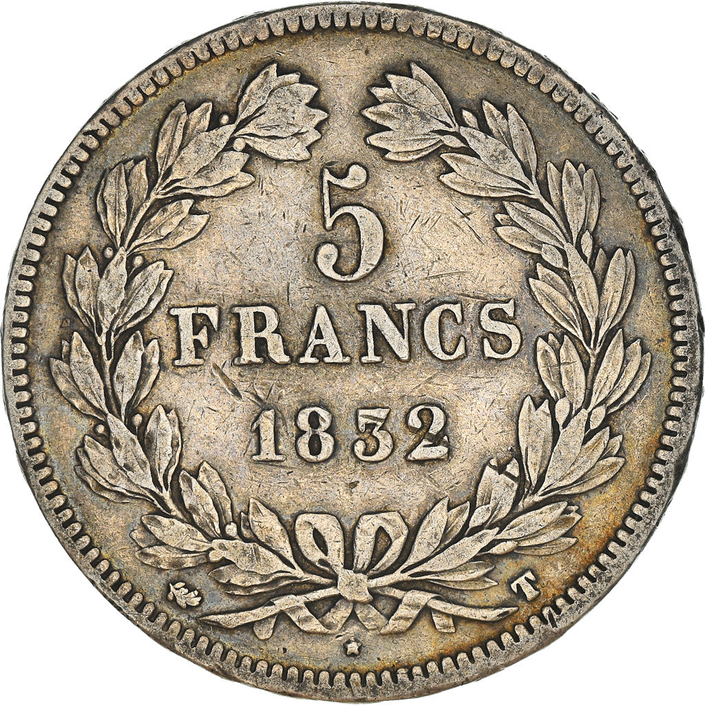 Moneta, Francia, Louis-Philippe, 5 Francs, 1832, Nantes, MB+, Argento