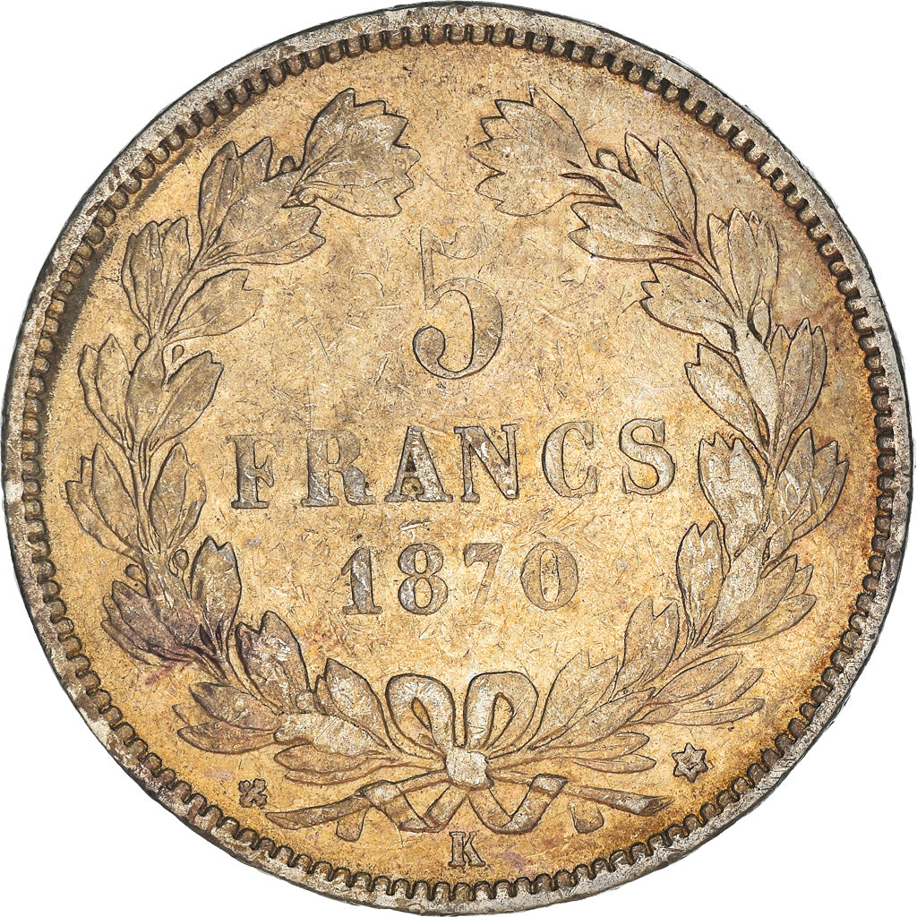 Coin, France, Cérès, 5 Francs, 1870, Bordeaux, VF(20-25), Silver, KM:818.2, Le