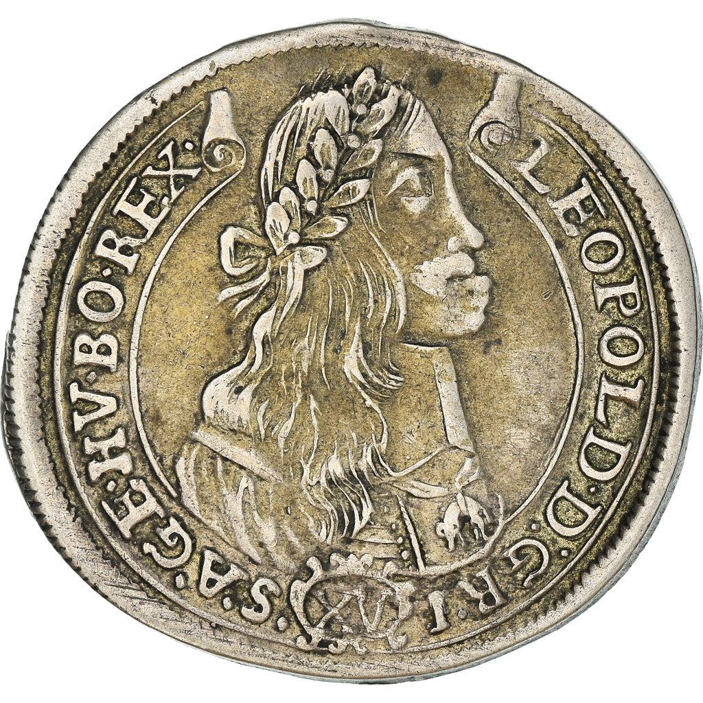 Coin, Hungary, Leopold I, 15 Krajczar, 1674, Kremnitz, AU(50-53), Silver, KM:175