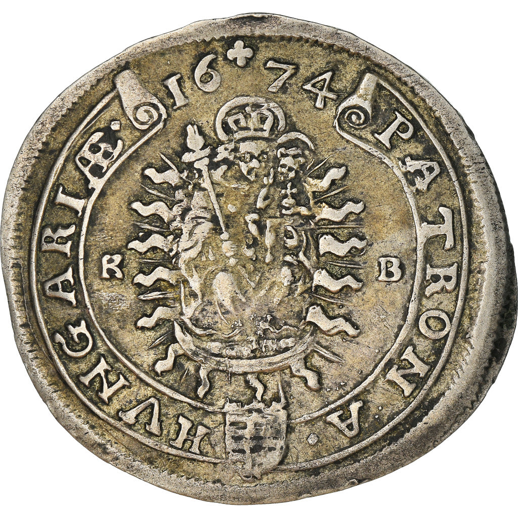 Coin, Hungary, Leopold I, 15 Krajczar, 1674, Kremnitz, AU(50-53), Silver, KM:175