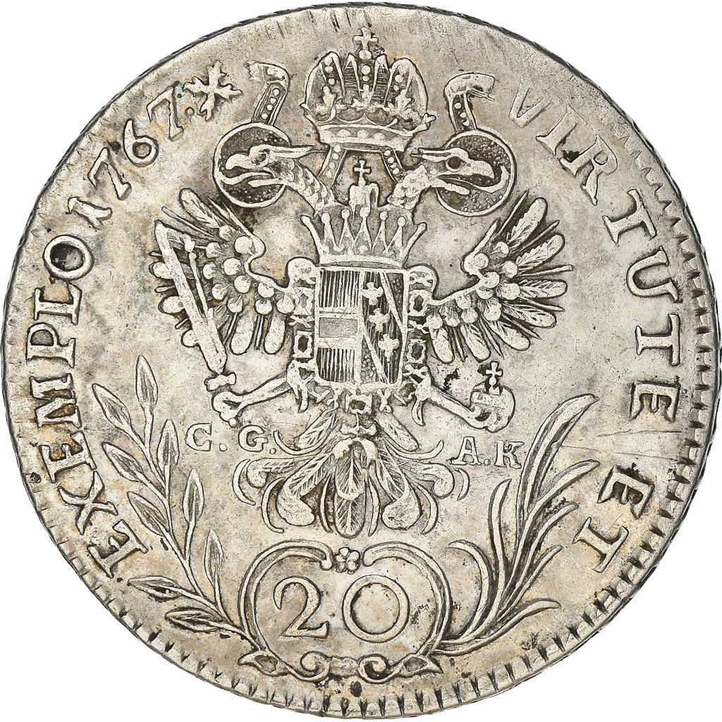 Moneta, Austria, Joseph II, 20 Kreuzer, 1767, Graz, EF(40-45), Srebro, KM:2067.1