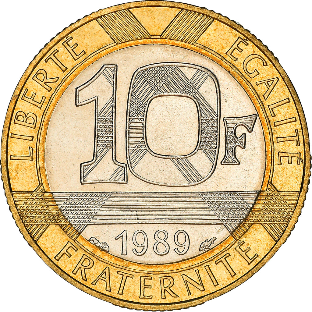 Moneta, Francja, Montesquieu, 10 Francs, 1989, Paris, MS(63), Bimetaliczny