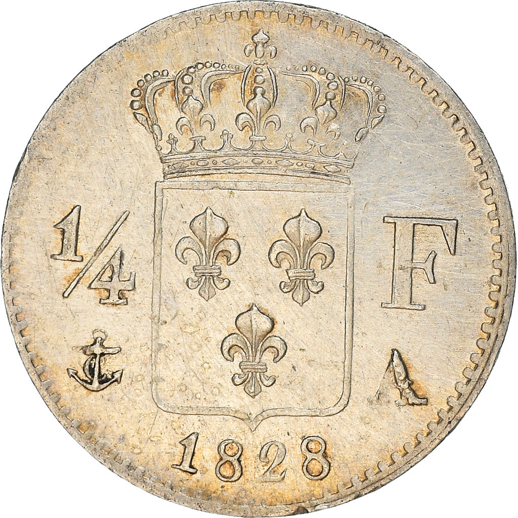 Moneda, Francia, Charles X, 1/4 Franc, 1828, Paris, EBC+, Plata, KM:722.1, Le