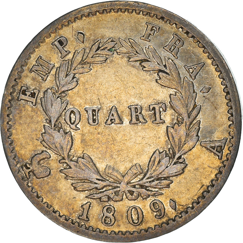 Monnaie, France, Napoléon I, 1/4 Franc, 1809, Paris, TTB+, Argent, KM:690, Le