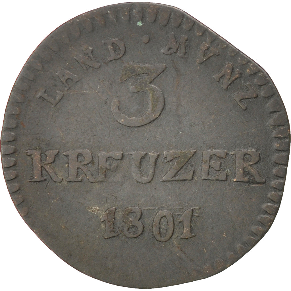 GERMAN STATES, 3 Kreuzer, 1801, KM #256, VF(20-25), Billon, 1.20
