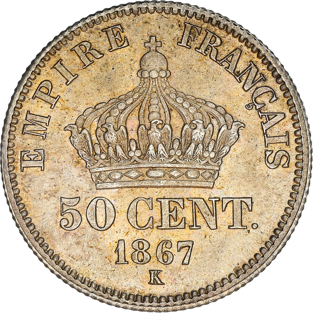 Monnaie, France, Napoleon III, Napoléon III, 50 Centimes, 1867, Bordeaux