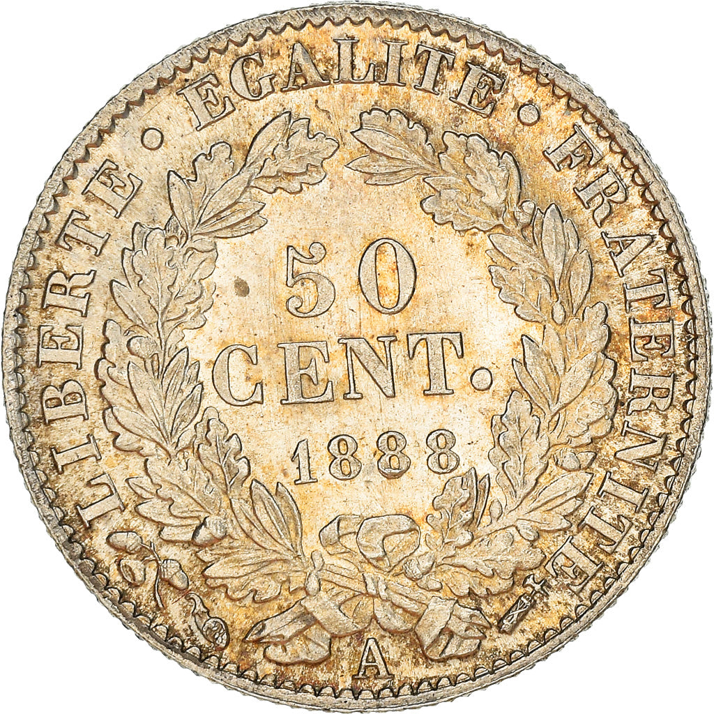 Munten, Frankrijk, Cérès, 50 Centimes, 1888, Paris, UNC-, Zilver, KM:834.1, Le