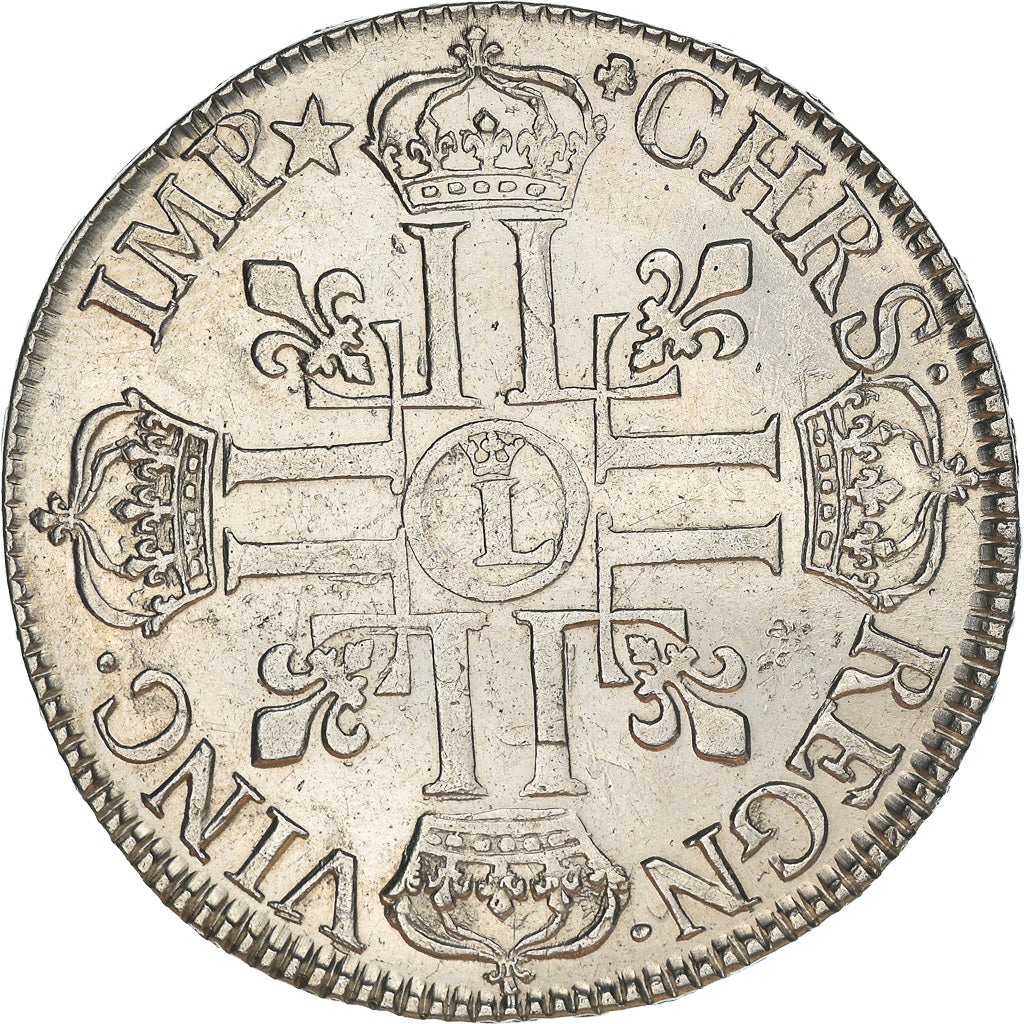 Moeda, França, Louis XIV, Ecu aux 8 L, 1690, Lille, AU(55-58), Prata