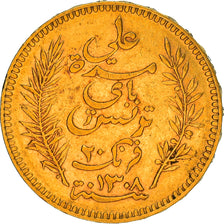 Coin, Tunisia, Ali Bey, 20 Francs, 1891, Paris, AU(55-58), Gold, KM:227