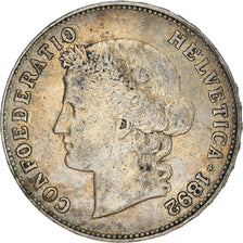 Coin, Switzerland, 5 Francs, 1892, Bern, VF(30-35), Silver, KM:34