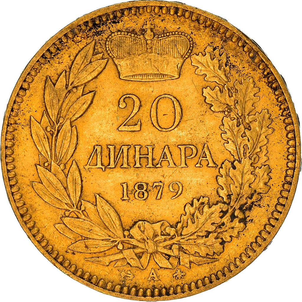 Coin, Serbia, Milan I, 20 Dinara, 1879, Paris, EF(40-45), Gold, KM:14