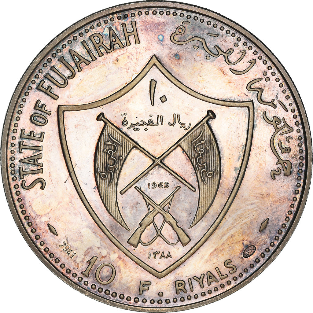 Coin, FUJAIRAH, Muhammad bin Hamad al-Sharqi, 10 Riyals, 1969, Proof, MS(63)