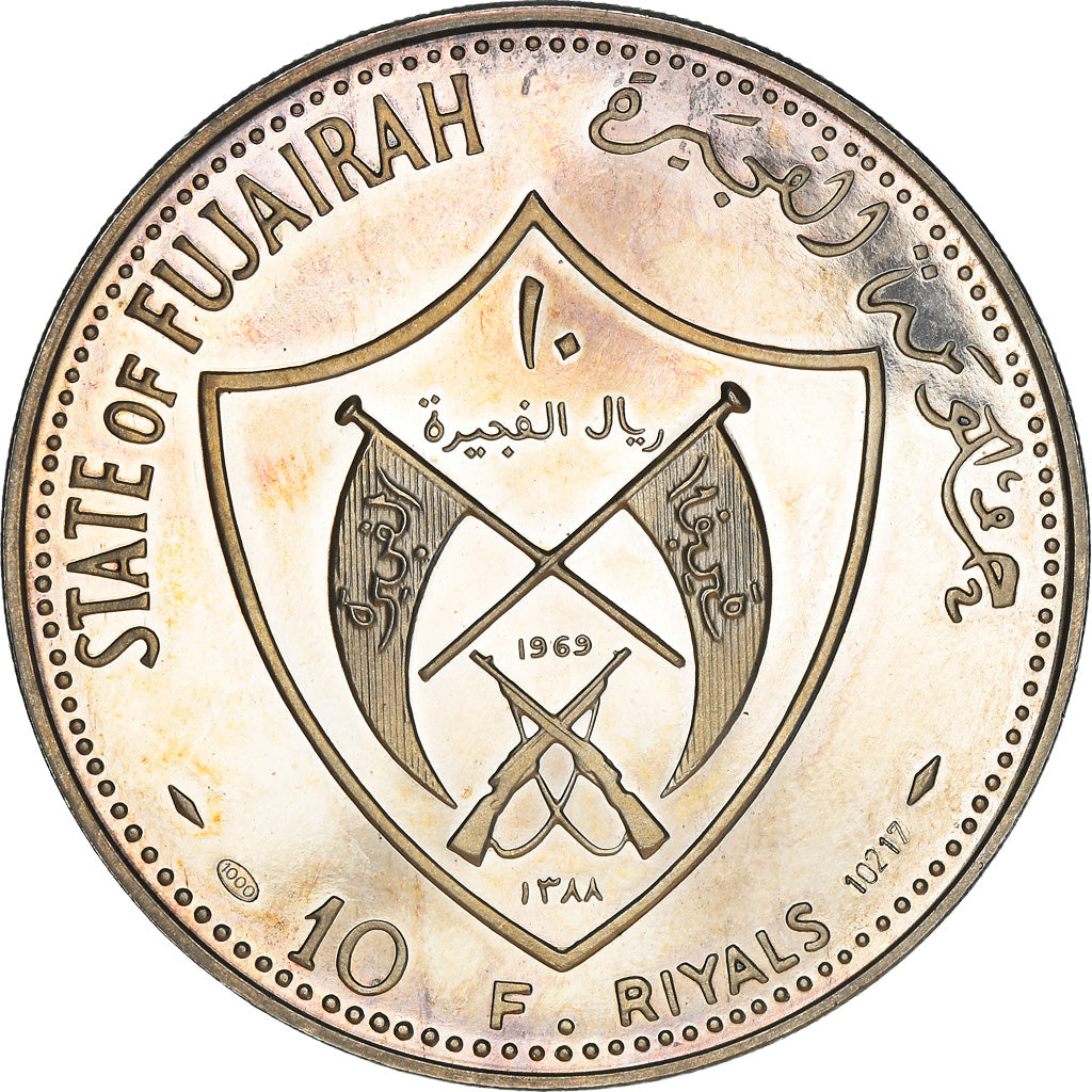 Coin, FUJAIRAH, Muhammad bin Hamad al-Sharqi, 10 Riyals, 1969, Proof, MS(63)