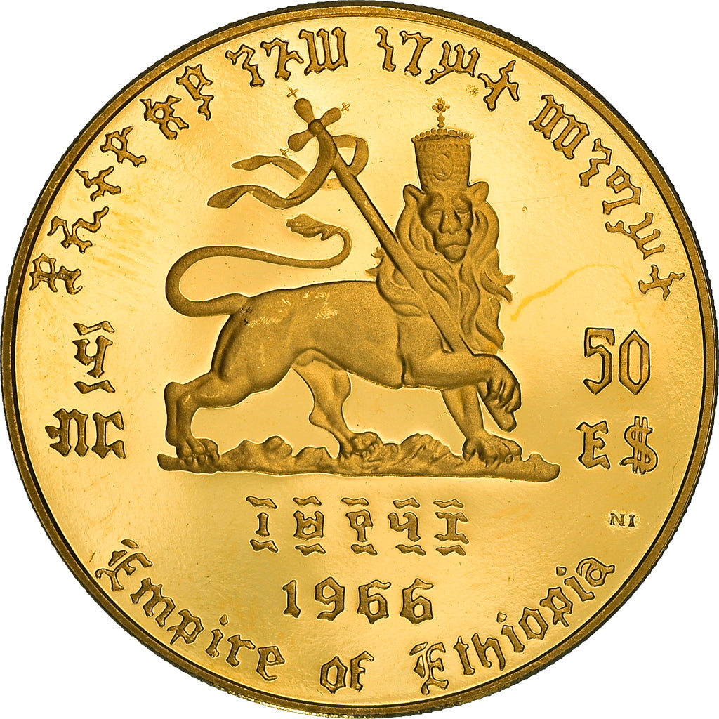Coin, Ethiopia, Haile Selassie, 50 Dollars, 1966, Proof, MS(63), Gold, KM:40