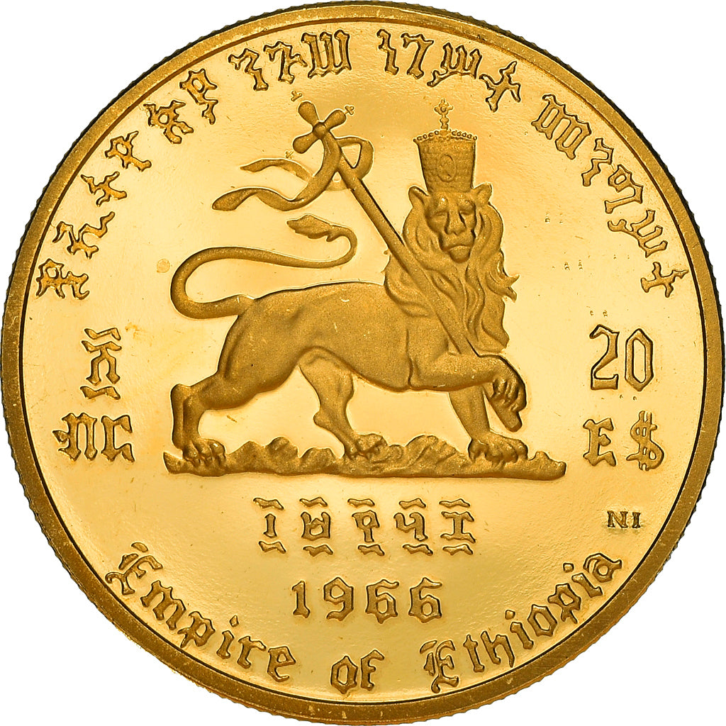 Coin, Ethiopia, Haile Selassie, 20 Dollars, 1966, Proof, MS(63), Gold, KM:39